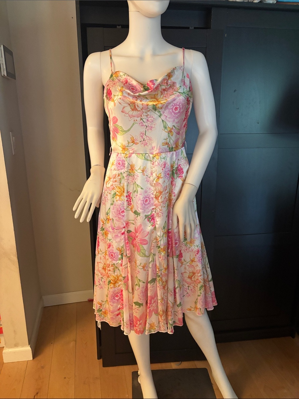 Macy's Pink Floral Cowl Neck Midi Dress